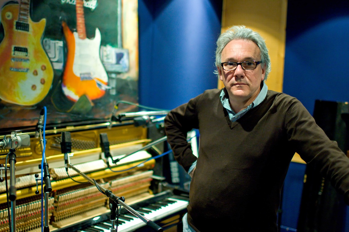 Musician and record producer Trevor Horn in his recording studio