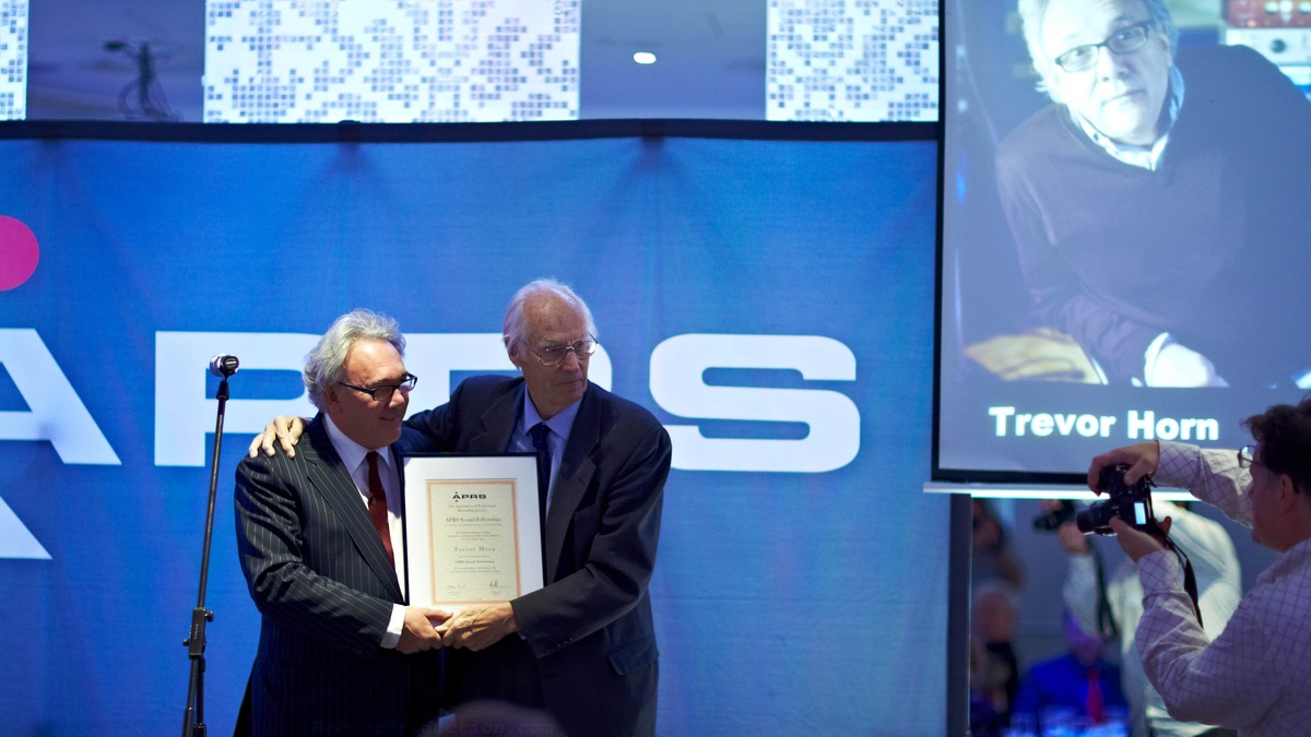 Trevor Horn receives his award from Sir George Martin, APRS Awards, 2009