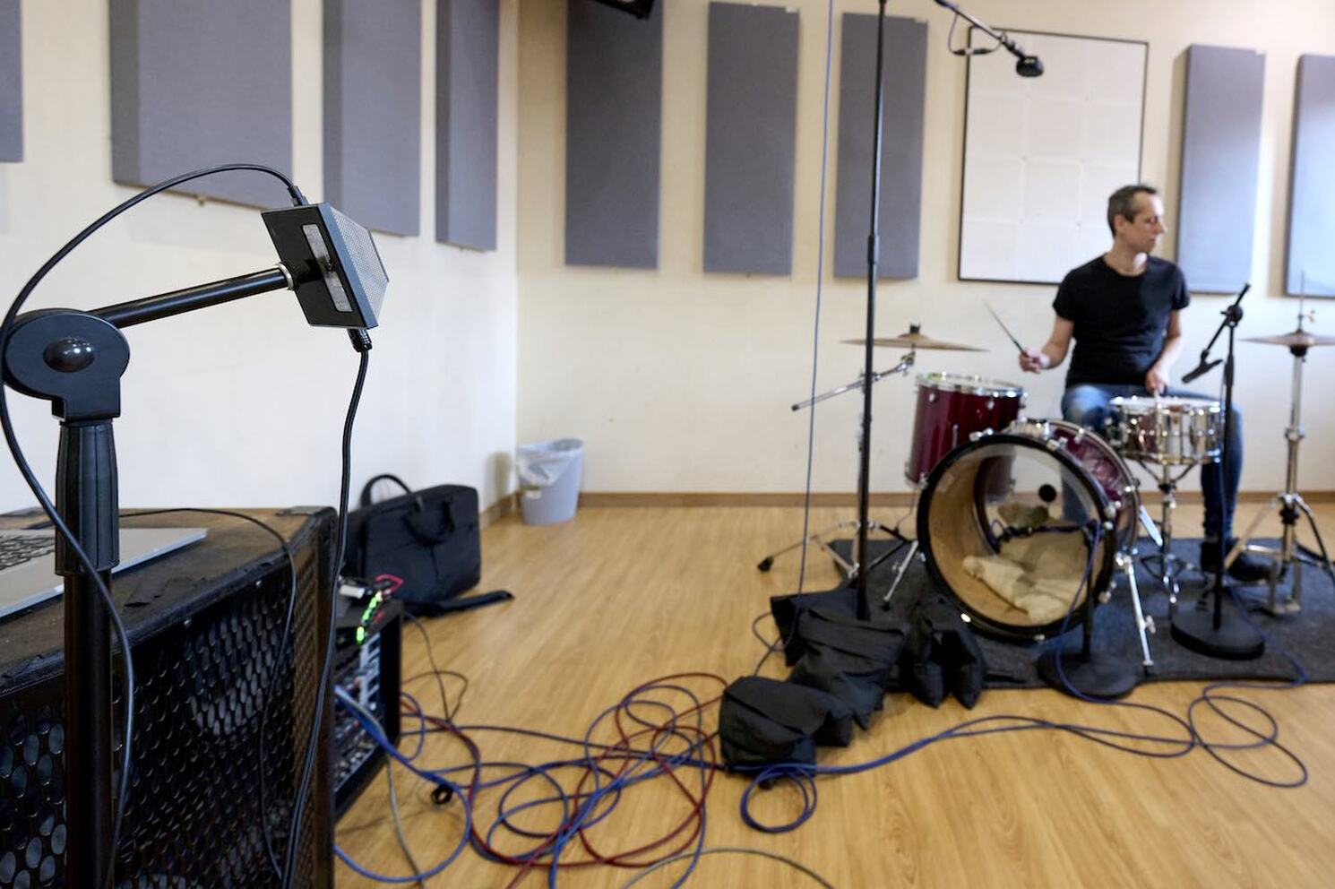 drum recording with an SSL USB Connex microphone in a rehearsal room