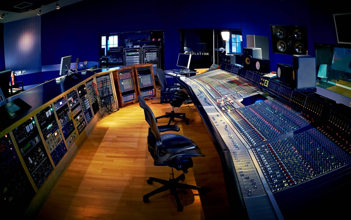 A distorted view of the huge SSL at Hookend Manor Studios, UK